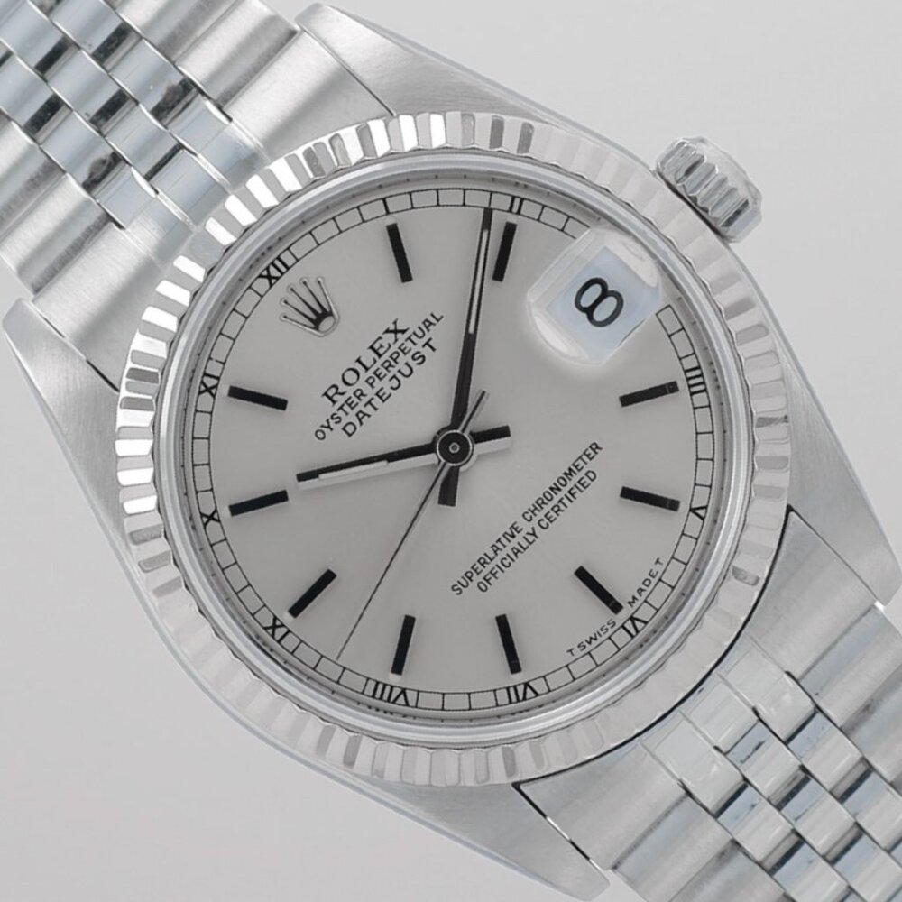 Rolex Midsize Datejust 31mm Steel Silver Index Dial Fluted Jubilee Watch 68274